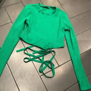 Zara Ribbed Tie Long Sleeve Crop Tee